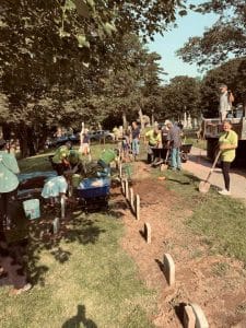 A group of volunteers worked to restore and reset the gravestone markers of children who lived at the Home for Destitute Children. (Photos courtesy of Tom Giffin)